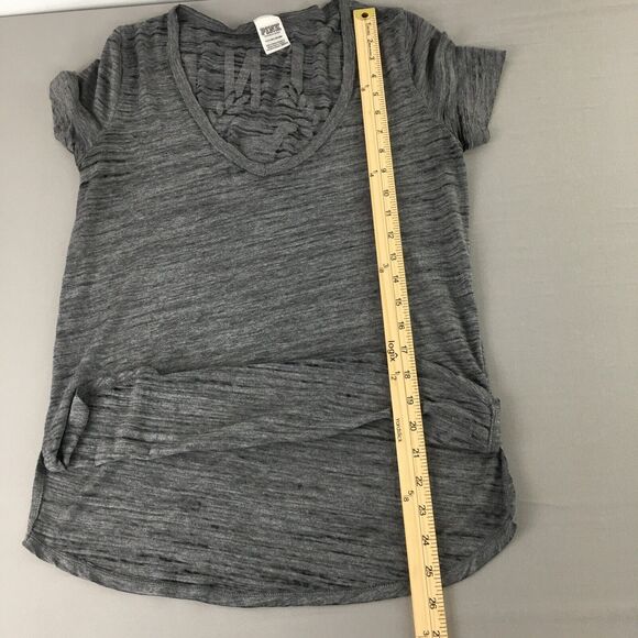 Victoria's Secret PINK Logo Cotton Blend Short Sleeve Top Sheer Grey Size S - Picture 13 of 14